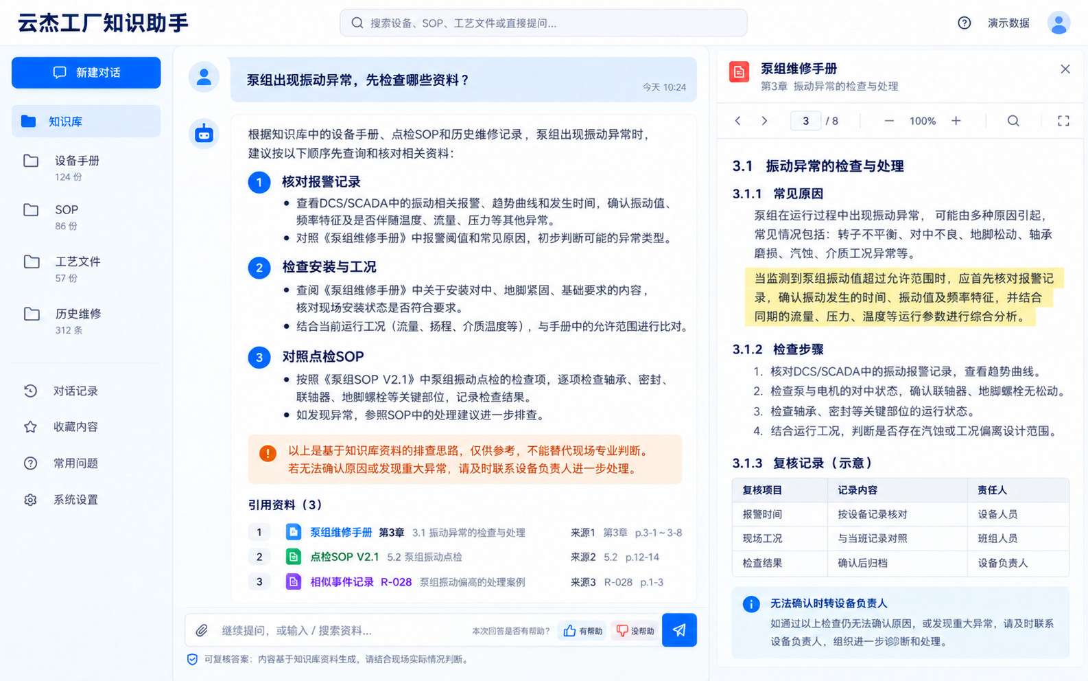 工业知识库与知识助手 功能示意
